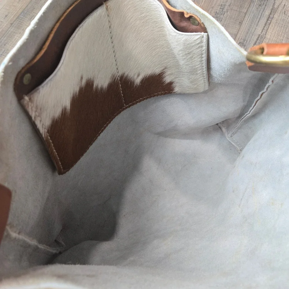 Handcrafted Cowhide Hobo Bag Brown White Hair Hide Leather Strap Large Western